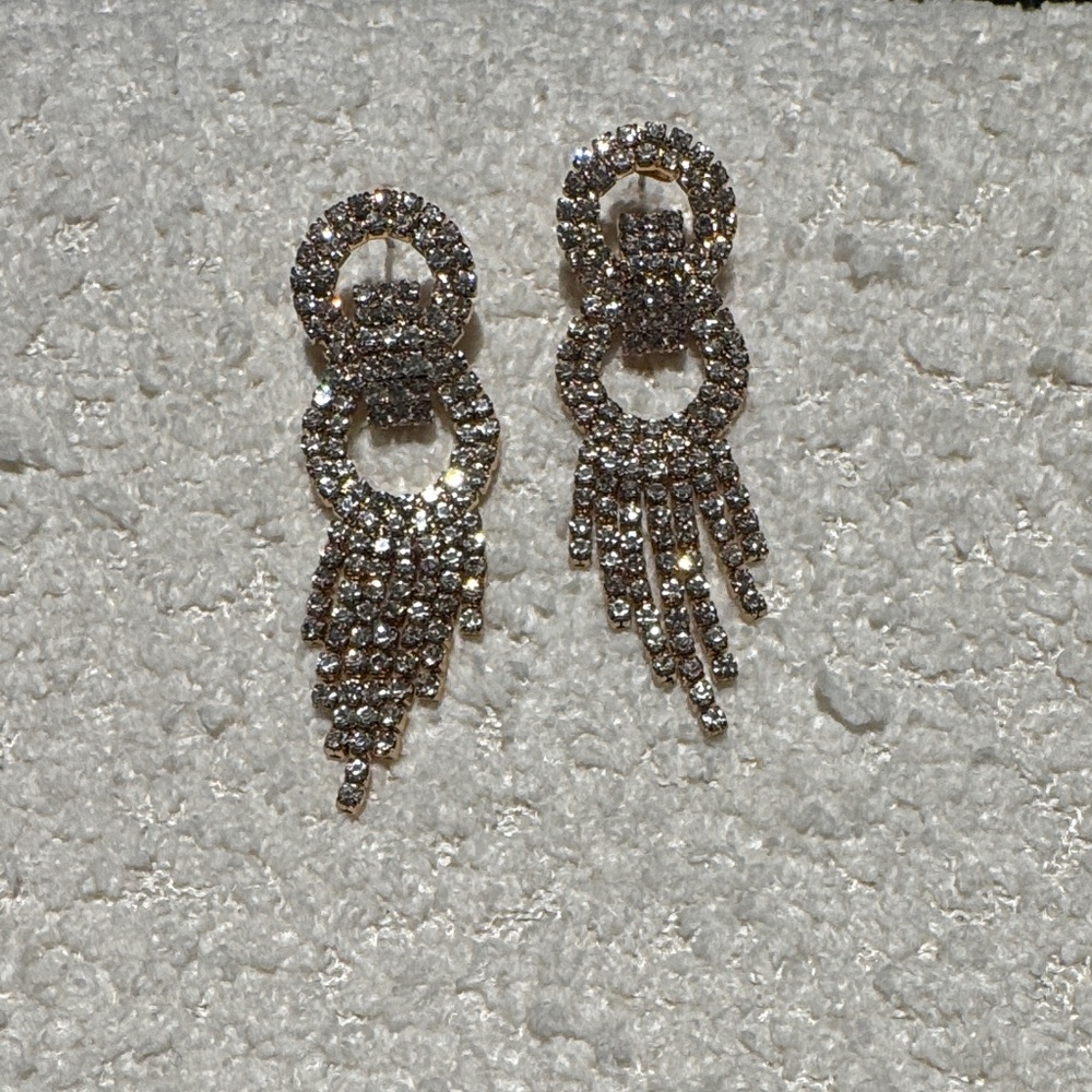 Ettika Gold and Crystal Fringe Earrings
